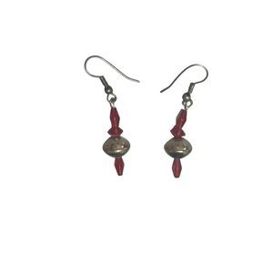 Vintage Artisan Red Crystal & Silver Dangle Earrings